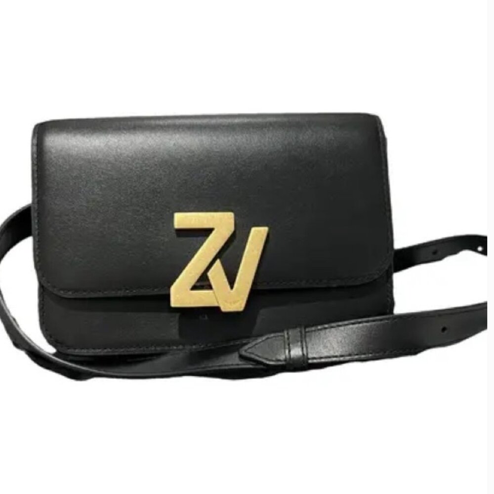 Zadig & Voltaire black leather flap bag with logo close
